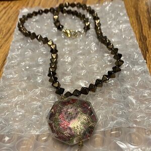 Elegant Gold, Copper and Pink Beaded Necklace.